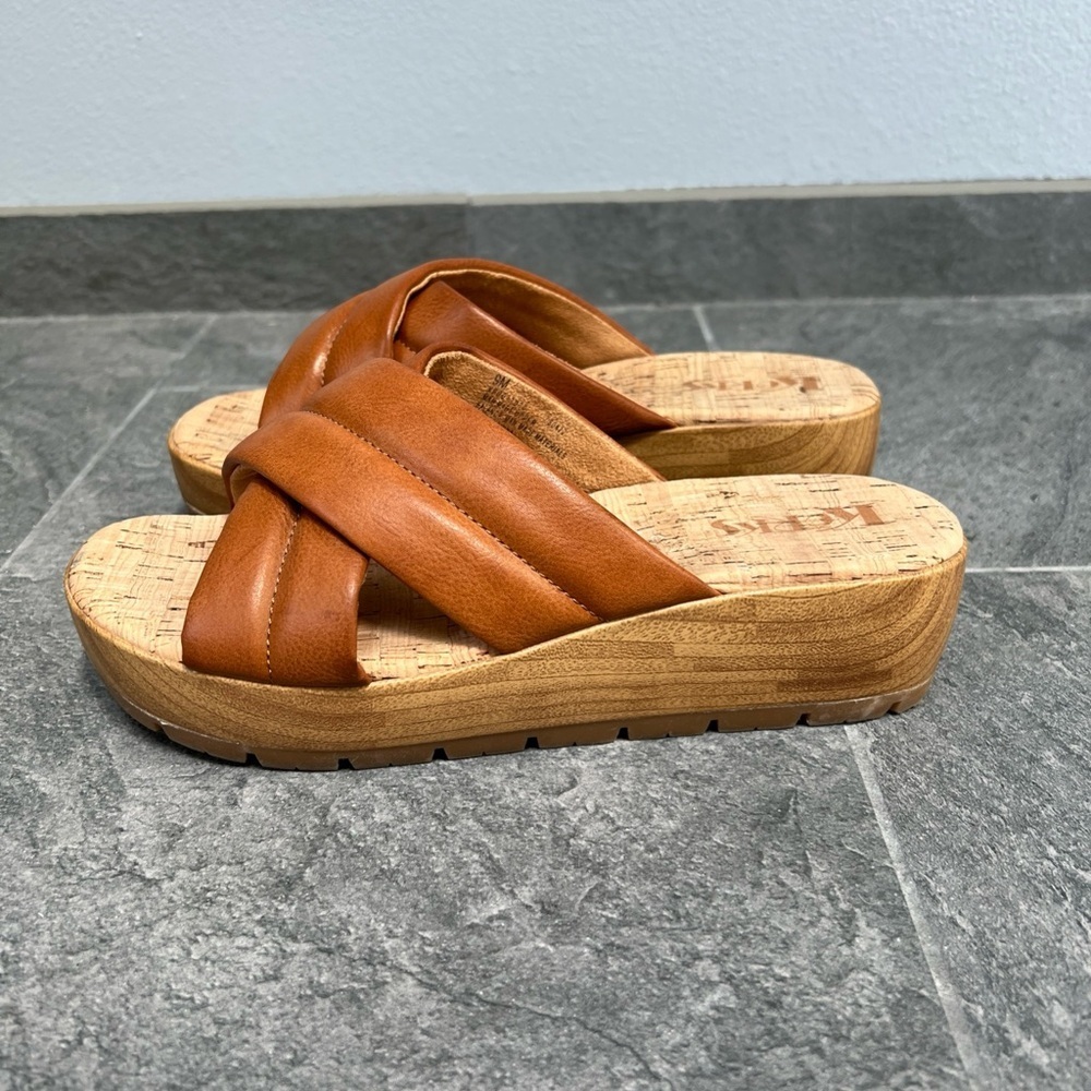 Korks Faithe Brown Platform Wedge Slides Sandals - image 4